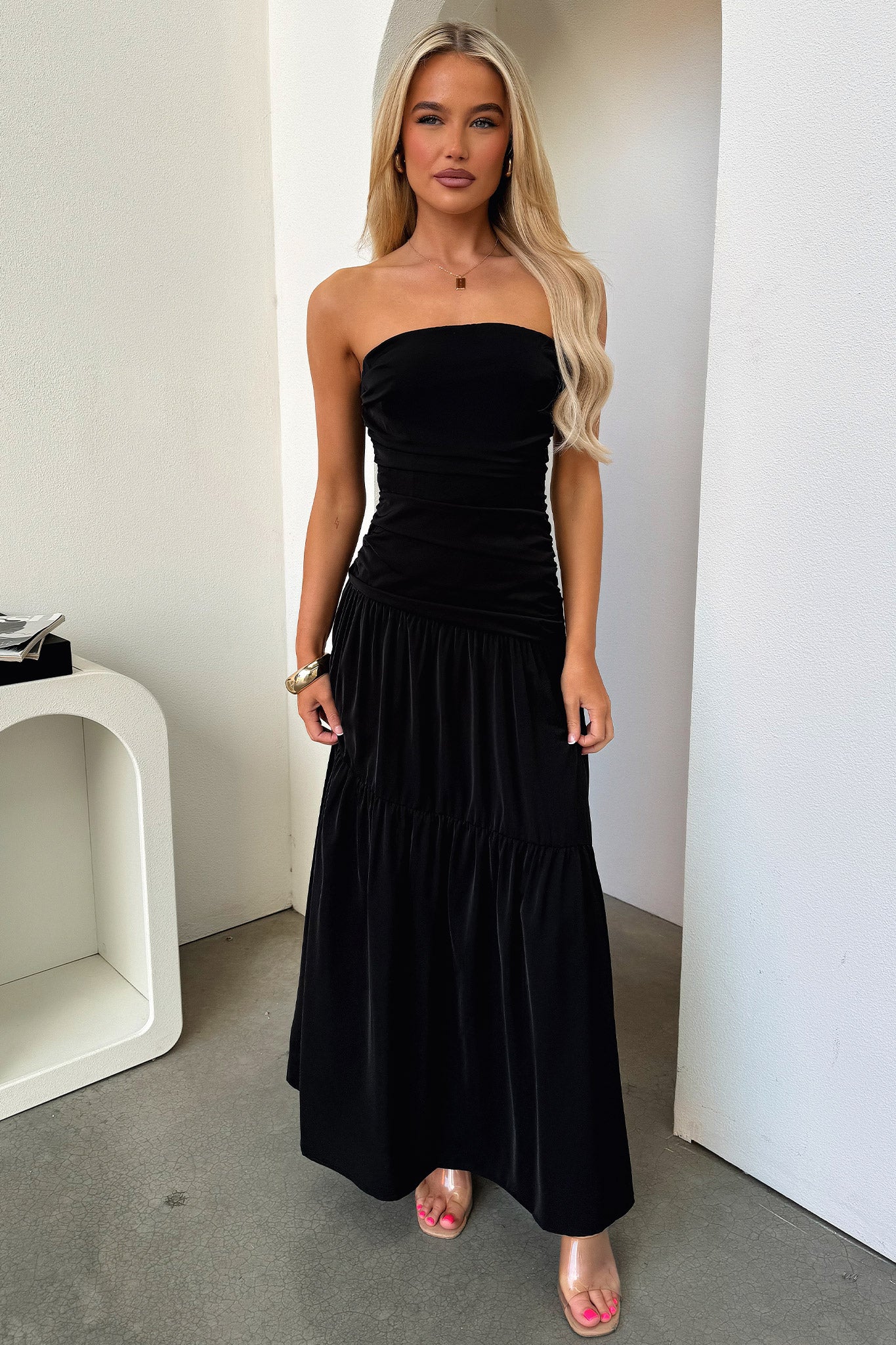 Charlotte Strapless Maxi Dress - Black - XTXFMF