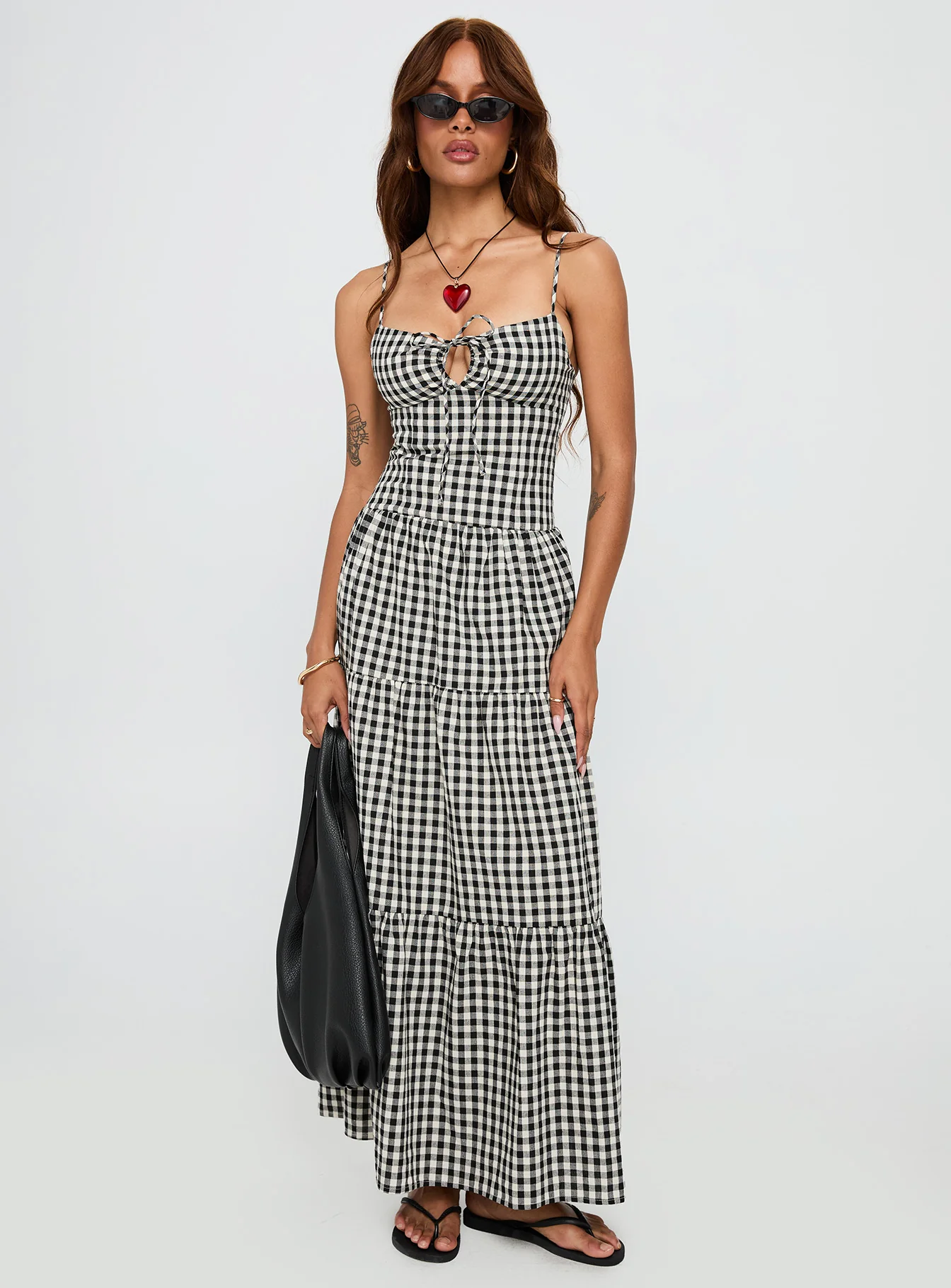 Avaleine Tiered Maxi Dress Black / White Check - XTXFMF