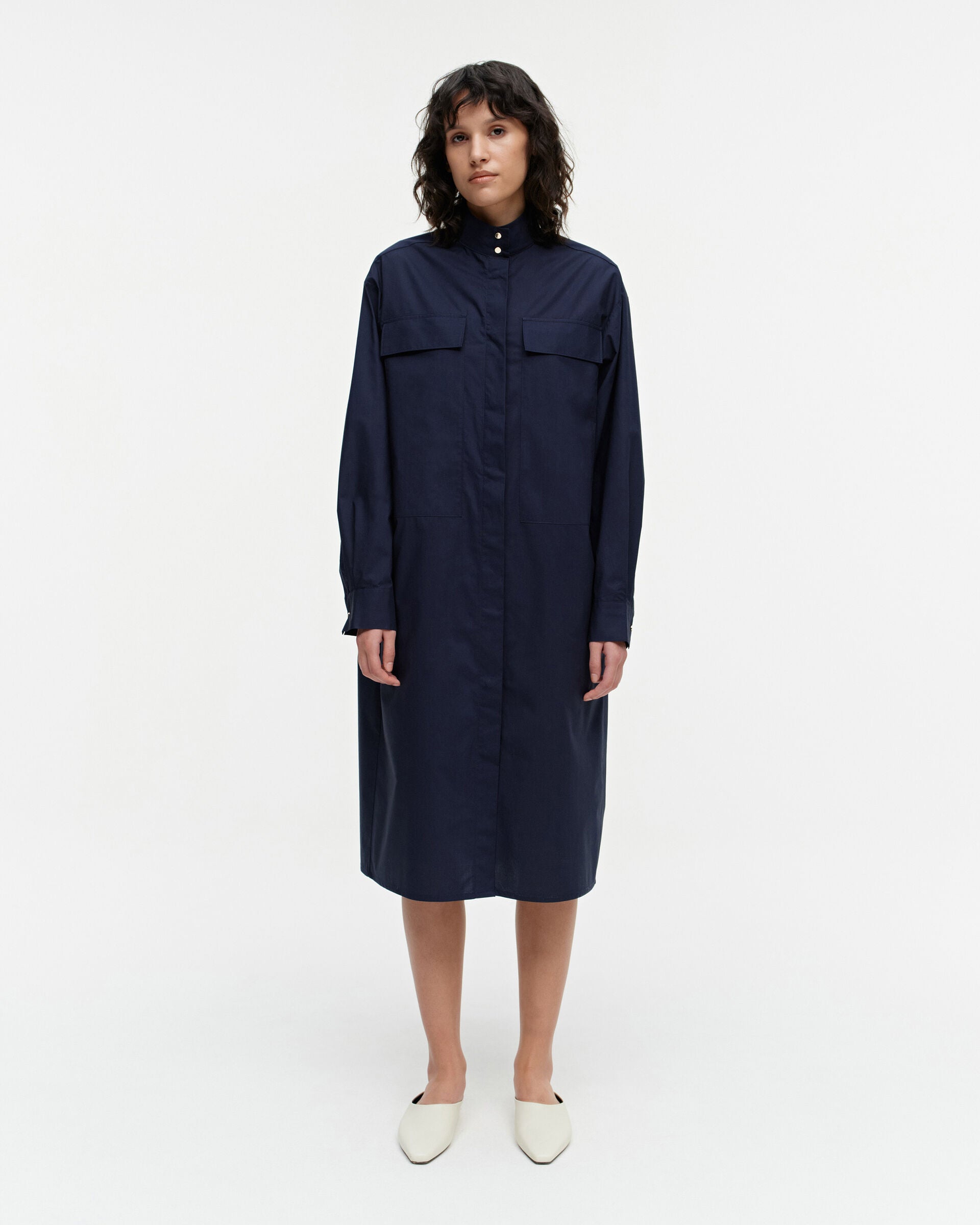 Marimekko Gundel Solid cotton poplin shirt dress | Marimekko Outlet