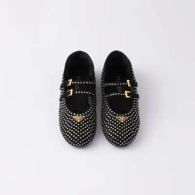 PRADA Surface of wool Flat Shoes black Ballet Shoes