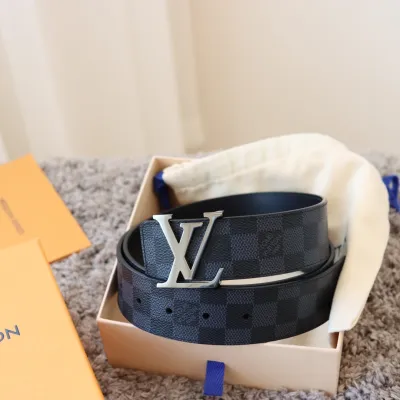 Louis Vuitton Men's Initiales Reversible Belt In Black/Grey/Brown Monogram And Damier Canvas With Silver/Black Hardware 40mm