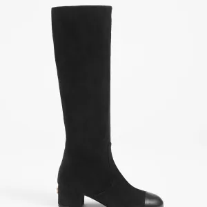 Chanel Long boots  black suede, calfskin, sheepskin