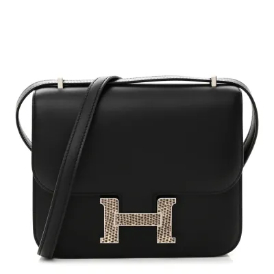 Hermès Constance 18 Black Ombre Veau Monsieur & Lizard Leather Palladium Silver Hardware