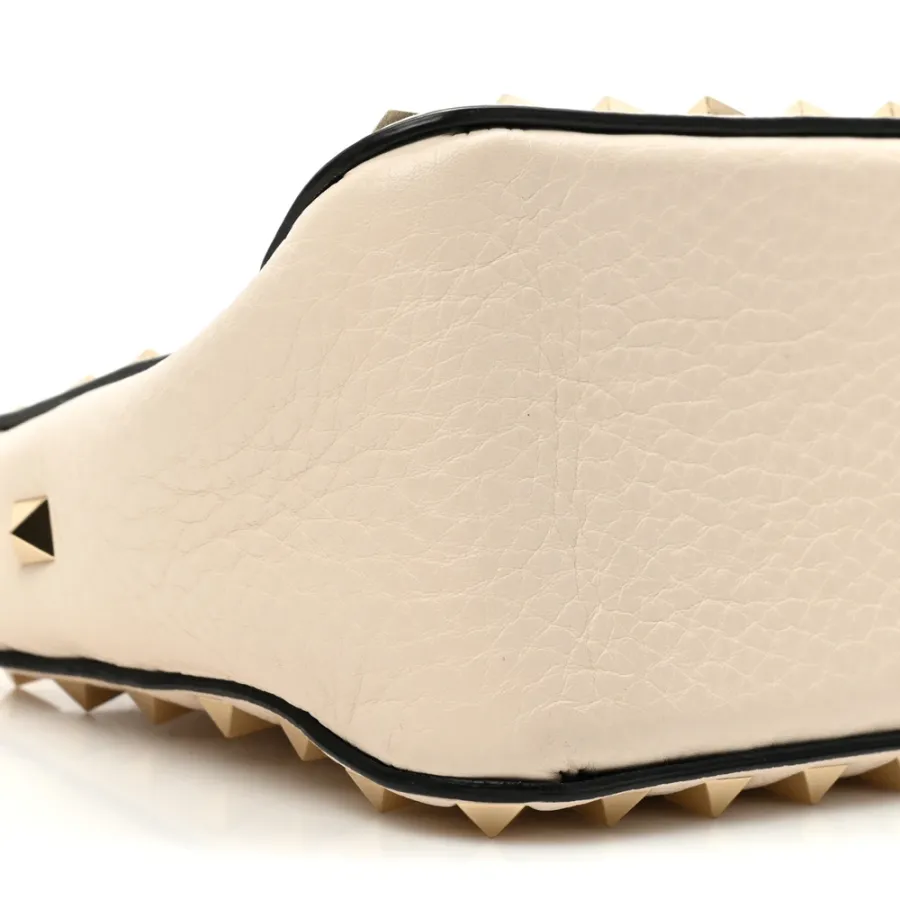 Valentino Garavani Small Rockstud Flip Lock Shoulder Bag Light Ivory Pebbled Calfskin Leather Light Gold Hardware