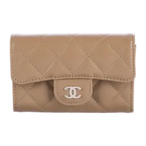 Chanel Small Flap Card Holder Wallet Neutrals Quilted Leather Silver Hardware