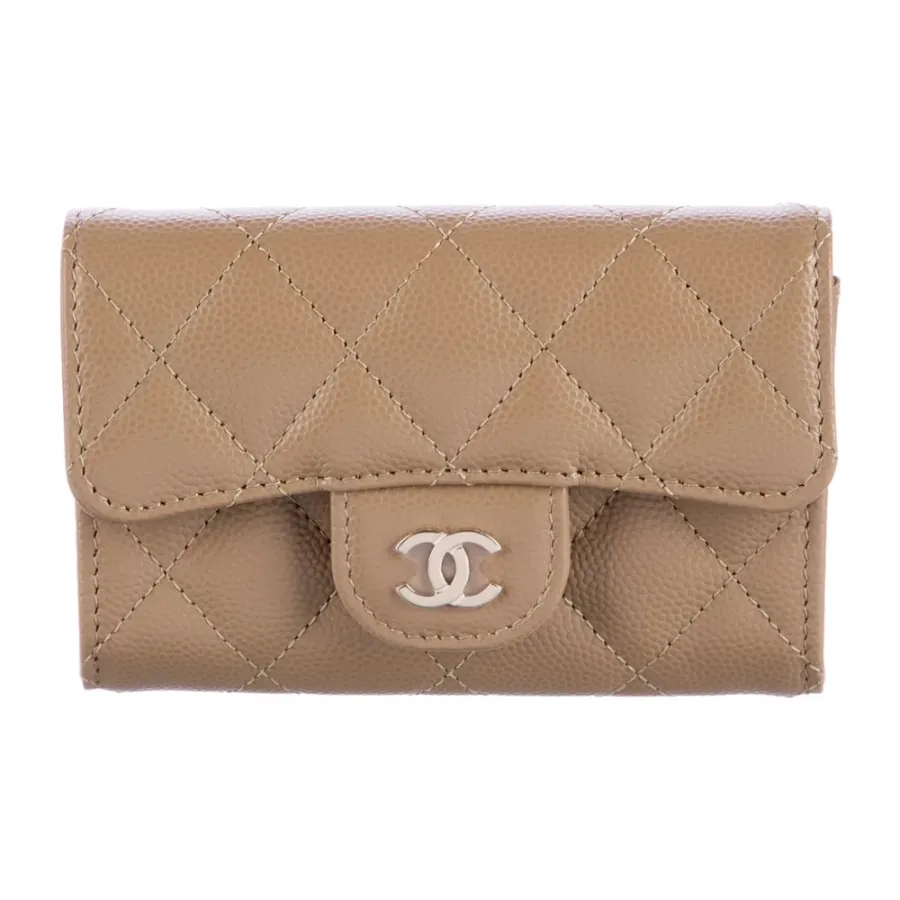 Chanel Small Flap Card Holder Wallet Neutrals Quilted Leather Silver Hardware