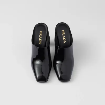 PRADA Black Slippers lacquered leather Muller shoes