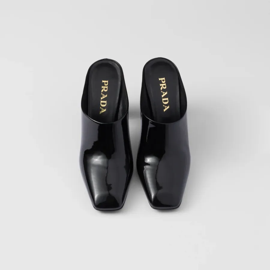 PRADA Black Slippers lacquered leather Muller shoes