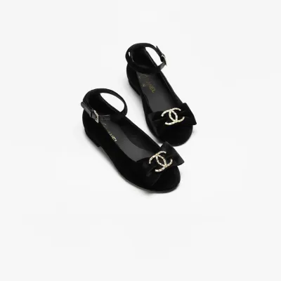 Chanel velvet, rhinestone and metal Black Mary Jane Shoes
