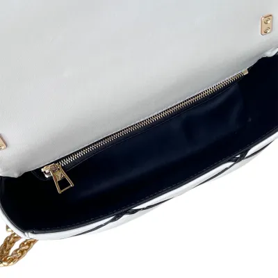 Louis Vuitton GO-14 MM White And Black Lambskin Leather Gold Hardware