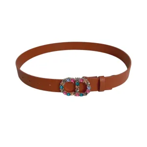 Dior Women' s 30 Montaigne Buckle With Crystals Belt In Brown/White/Pink Calfskin 30mm