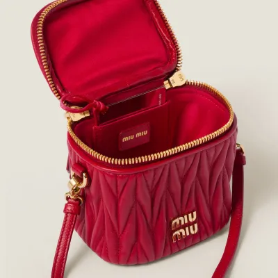 Miu Miu Quilted Lambskin Leather Red Bucket Bags