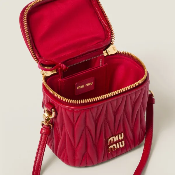 Miu Miu Quilted Lambskin Leather Red Bucket Bags - Image 4