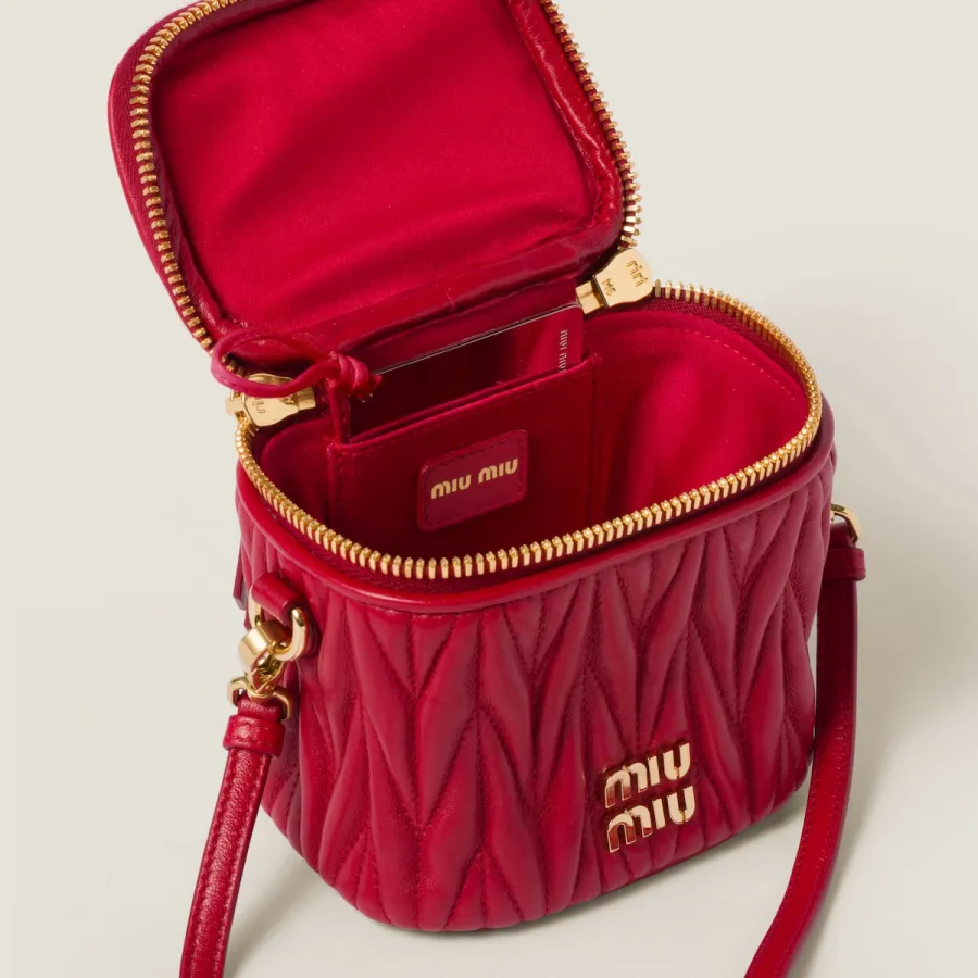 Miu Miu Quilted Lambskin Leather Red Bucket Bags