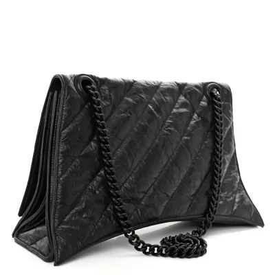 Balenciaga Medium Crush Chain Bag Black Quilted Crushed Calfskin Leather Black Hardware