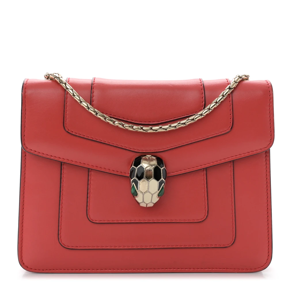 Bvlgari Mini Serpenti Forever Bolsa Transversal Couro Bezerro Vermelho Hardware Dourado