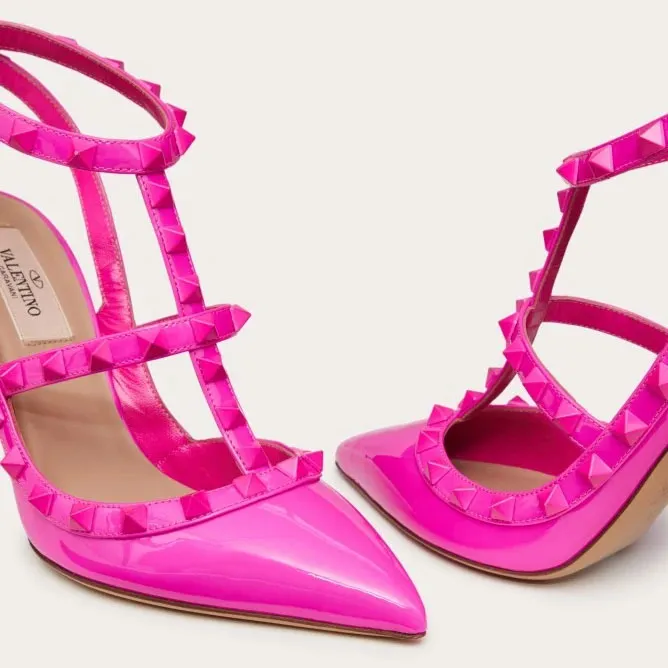 VALENTINO Patent leather lace-up rivet heels