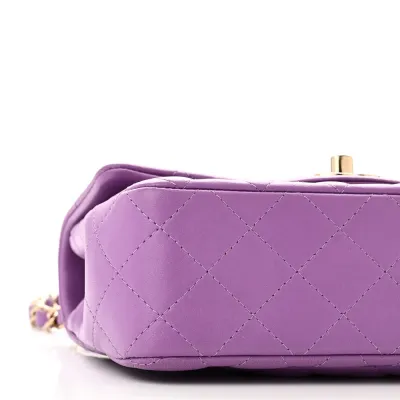 Chanel Flap Mini Rectangular Purple Quilted Lambskin Leather Light Gold Hardware