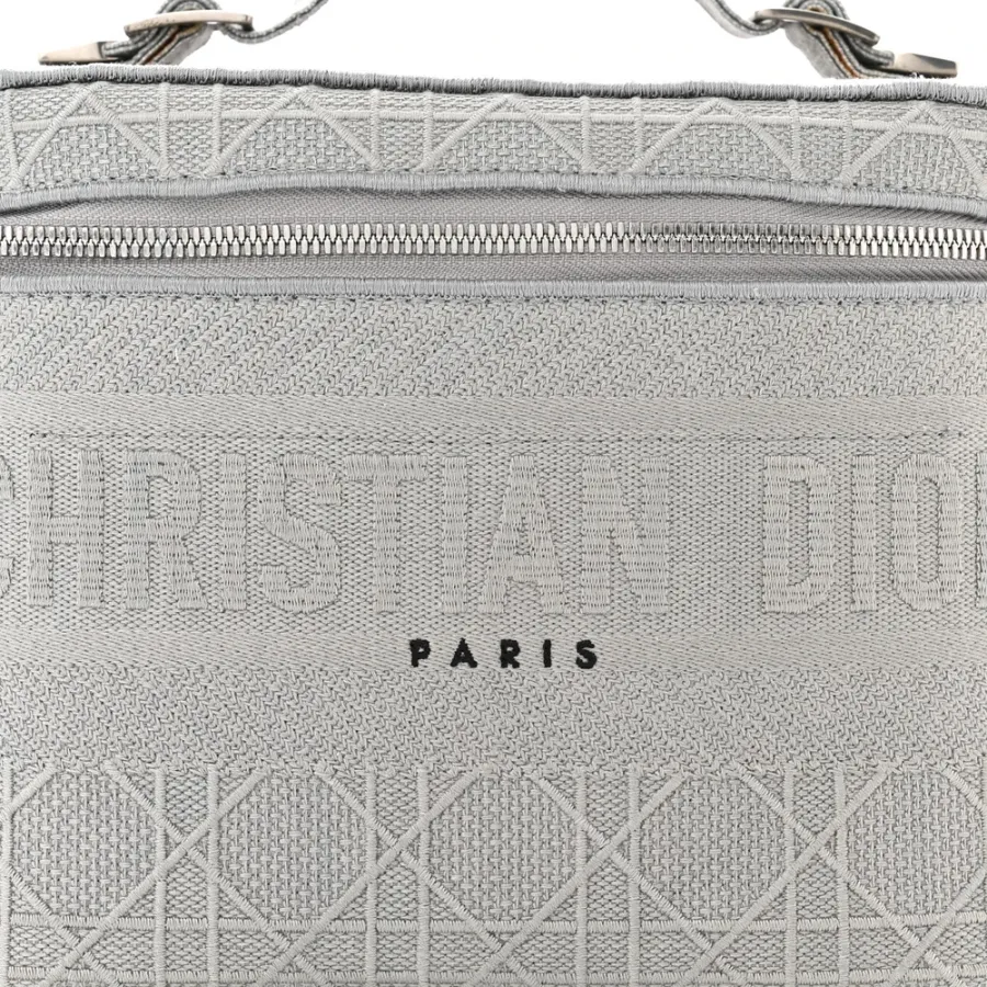 Dior Small DiorTravel Vanity Case Grey Cannage Embroidered Canvas Silver Hardware