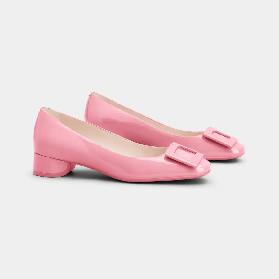 Roger Vivier U Look Ballerinas In Pink Patent Leather With Lacquered Buckle (Heel Height 2.5cm)