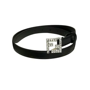 Fendi Women's FF Buckle With Crystal Belt In Black Calfskin With Silver Hardware 20mm
