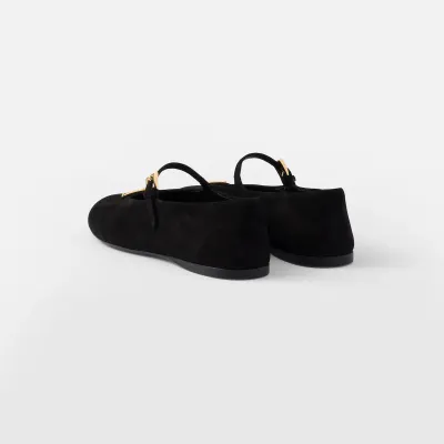 PRADA Surface of wool Flat Shoes black Ballet Shoes