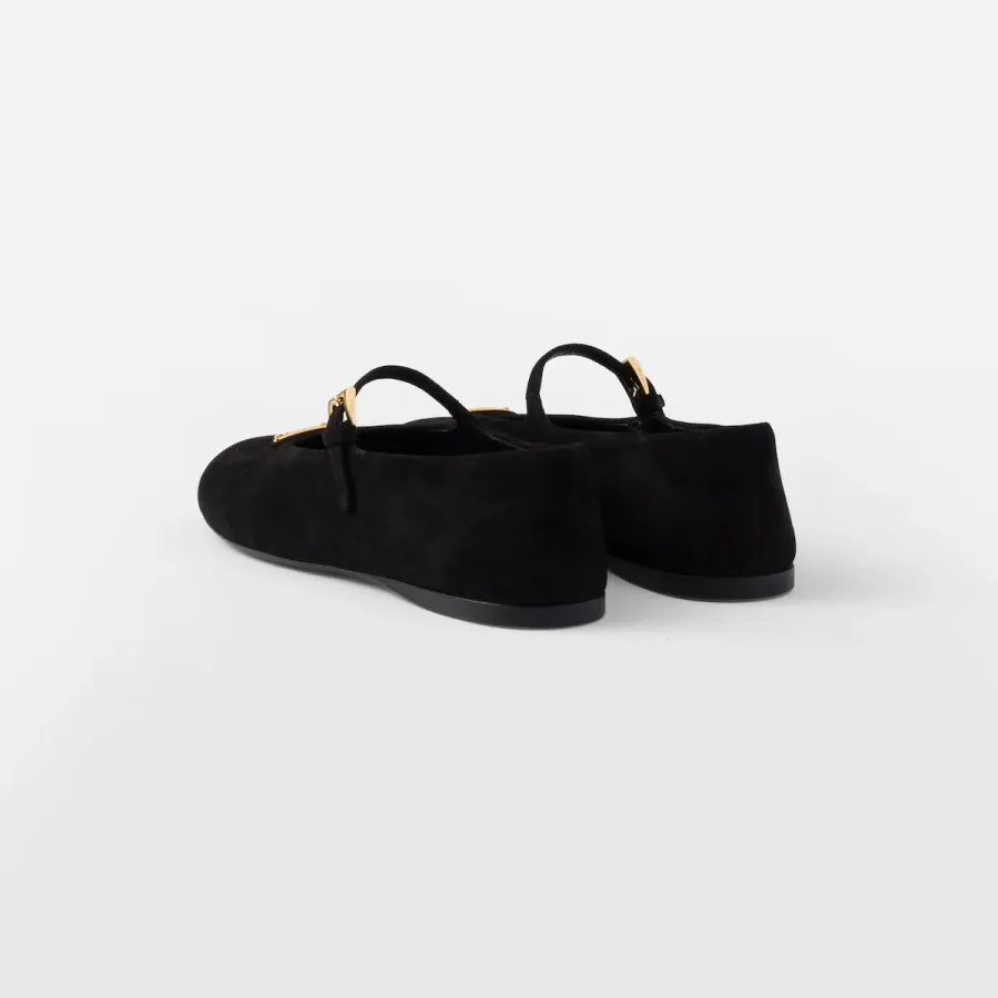 PRADA Surface of wool Flat Shoes black Ballet Shoes