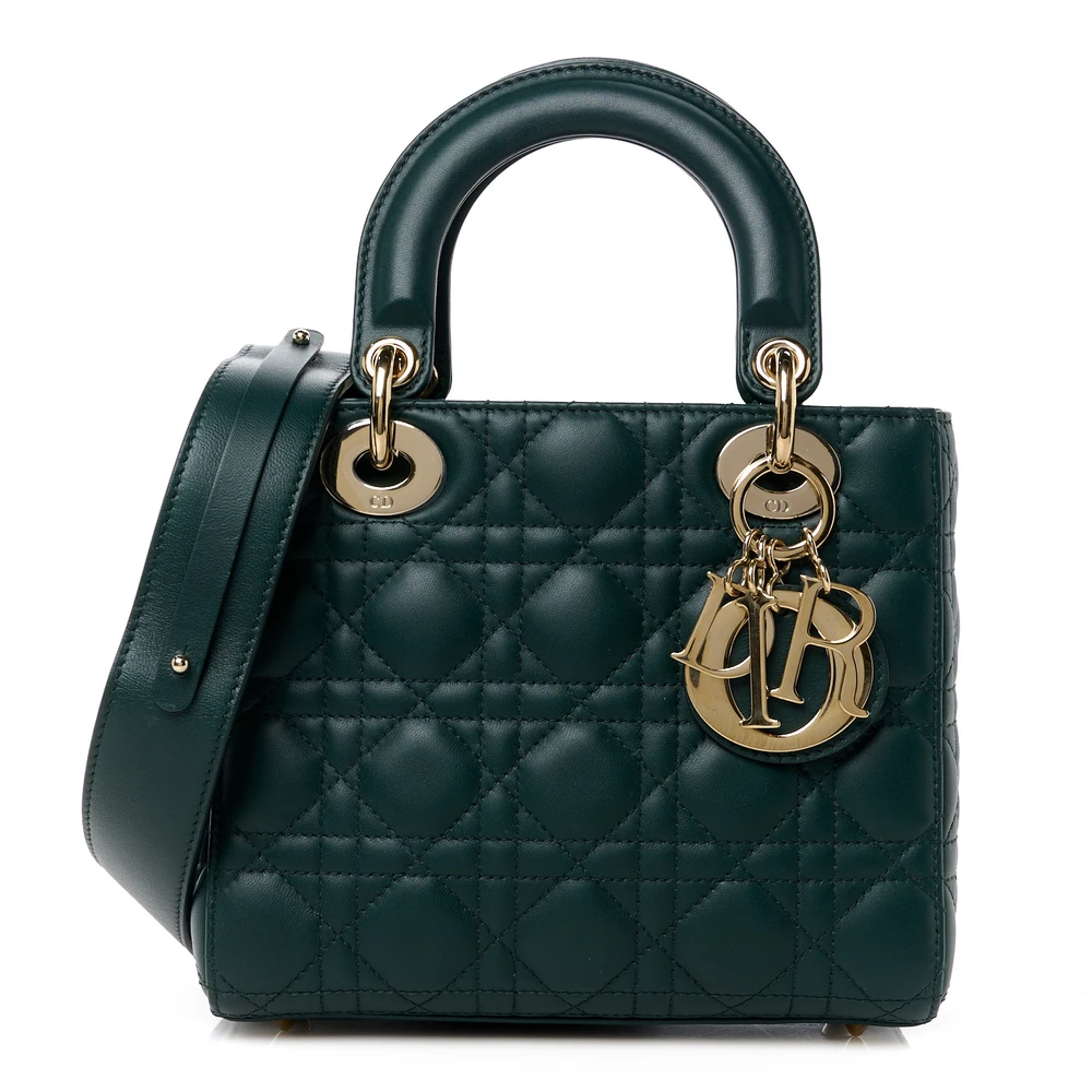 Dior Small My ABCDior Lady Dior Couro de Cordeiro Verde Escuro Hardware Dourado