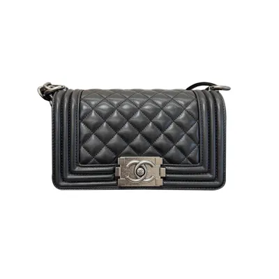 Chanel Lleboy Black Quilted Shiny Calfskin Leather / Quilted Caviar Leather Shoulder Bags Crossbody Bags