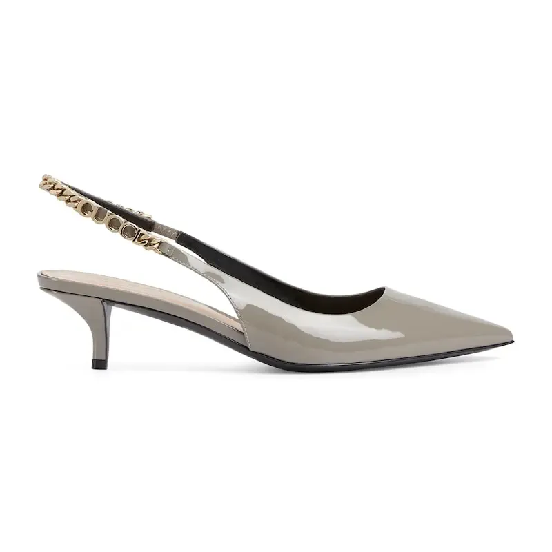 Gucci grey  patent leather pointed heels high heels shoes Rear lace up high heels