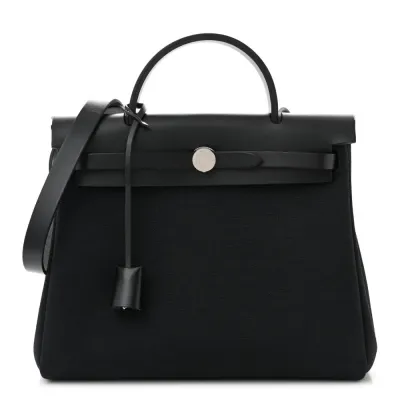 Hermès Herbag Zip PM 31 Black Military Toile & Vache Hunter Leather Palladium Silver Hardware