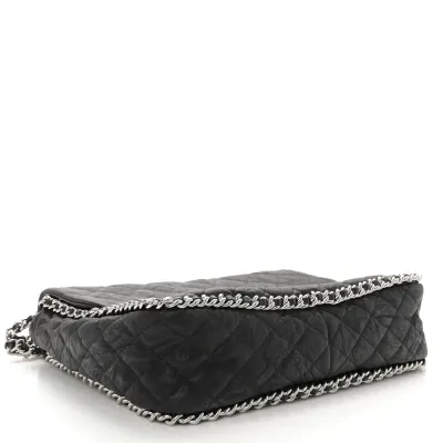Chanel Chain Around Flap Maxi Black Quilted Washed Lambskin Leather Silver Hardware