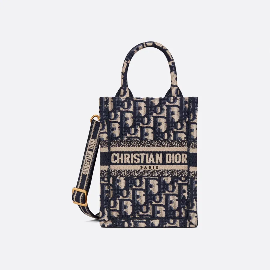 Dior Mini Dior Book Tote In Blue Dior Oblique Embroidery Canvas