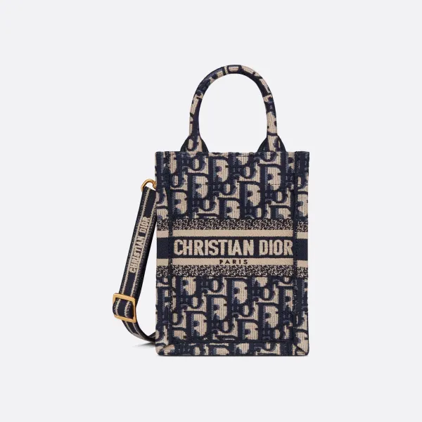 Dior Mini Dior Book Tote In Blue Dior Oblique Embroidery Canvas