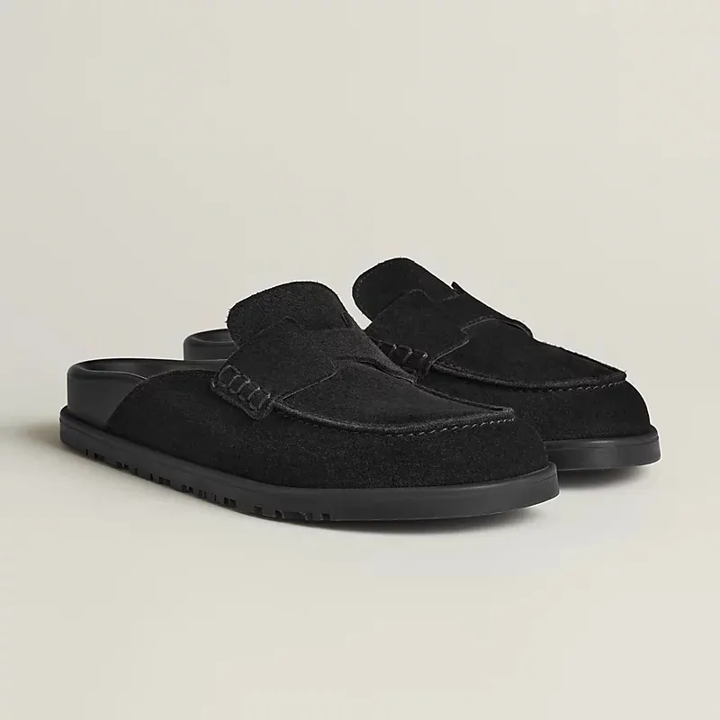HERMES Go Mule Black Slippers
