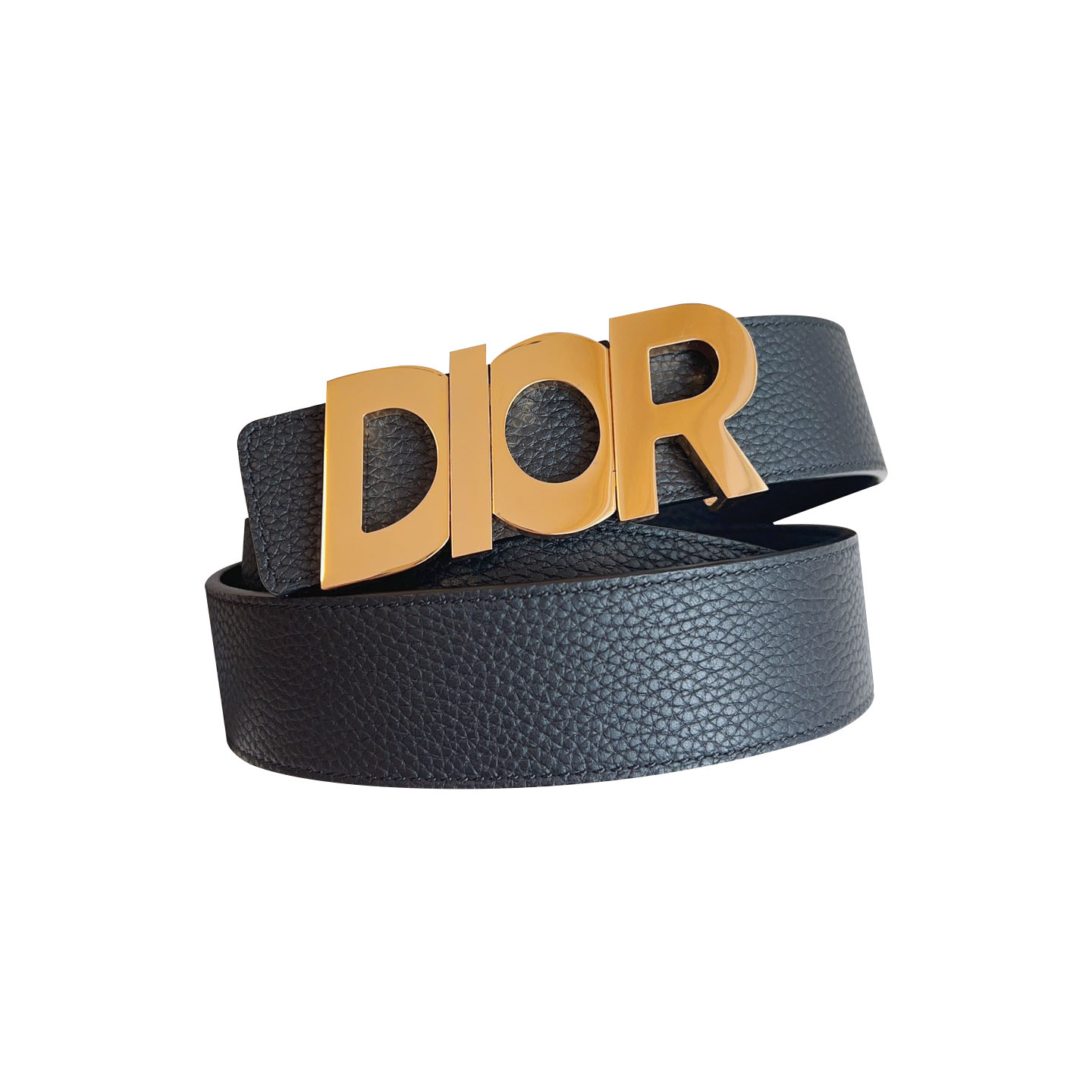 Cinto de Fivela DIOR para Homens em Bezerro Granulado Preto com Ferragens Prata/Dourado 35mm