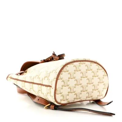Celine Mini Folco Backpack White Triomphe Canvas & Calfskin Leather Gold Hardware