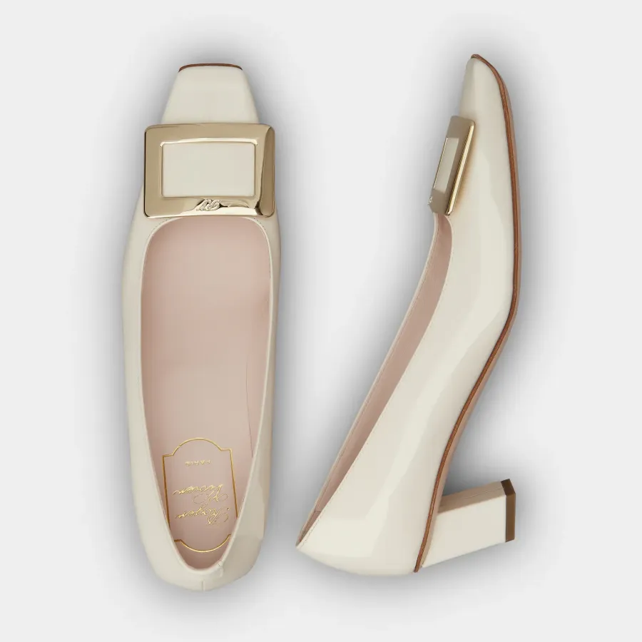 Roger Vivier Belle Vivier Pumps High Heels In White Calfskin Leather With Metal Buckle (Heel Height 4.5cm)