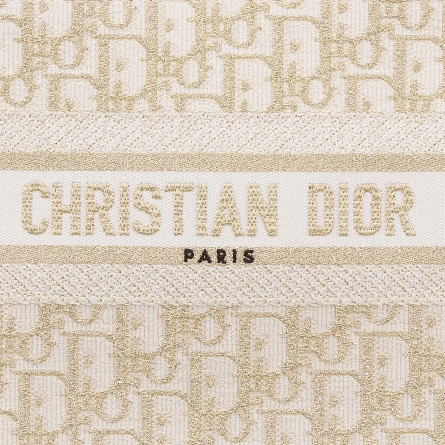 Dior Small Dior Book Tote In Natural Dior Oblique Embroidery And Calfskin Gold Hardware