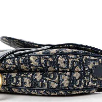 Dior Medium Saddle Bag Blue Oblique Canvas Brass Hardware