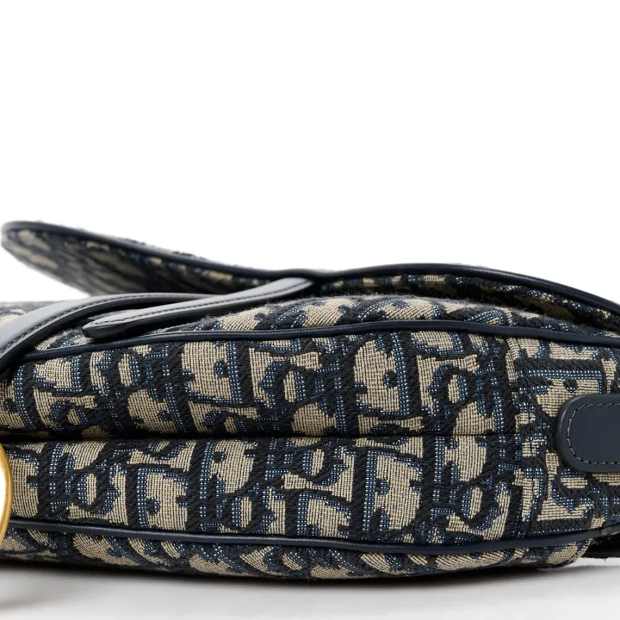 Dior Medium Saddle Bag Blue Oblique Canvas Brass Hardware
