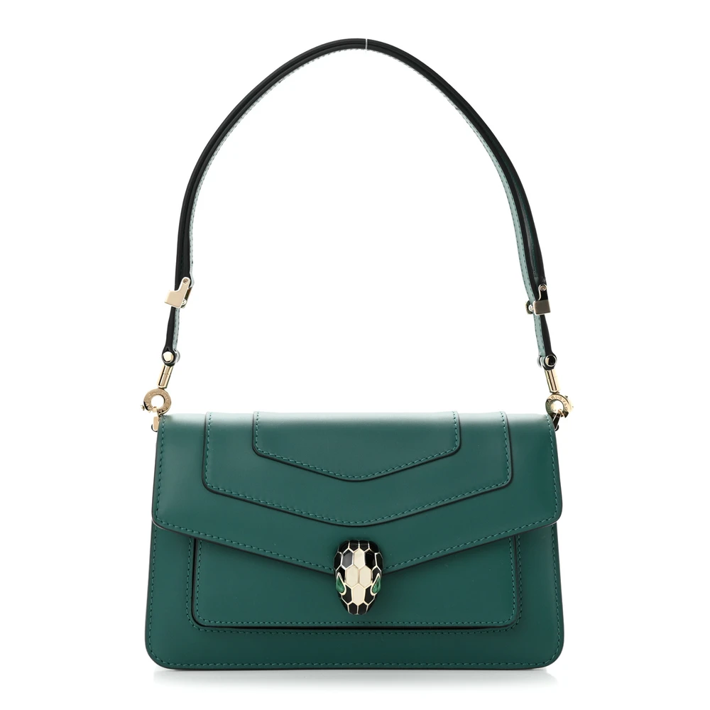 Bvlgari Bolsa de Ombro Small Serpenti Forever East West Couro Bezerro Verde Menta Hardware Dourado