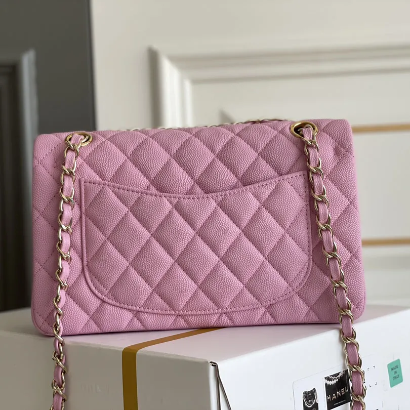 Chanel CF Pink / Green Quilted Caviar Leather Crossbody Bags