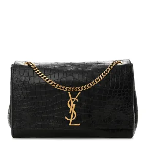 Saint Laurent Medium Kate Satchel Black Reversible Embossed Monogram Calfskin & Crocodile Leather Aged Gold Hardware