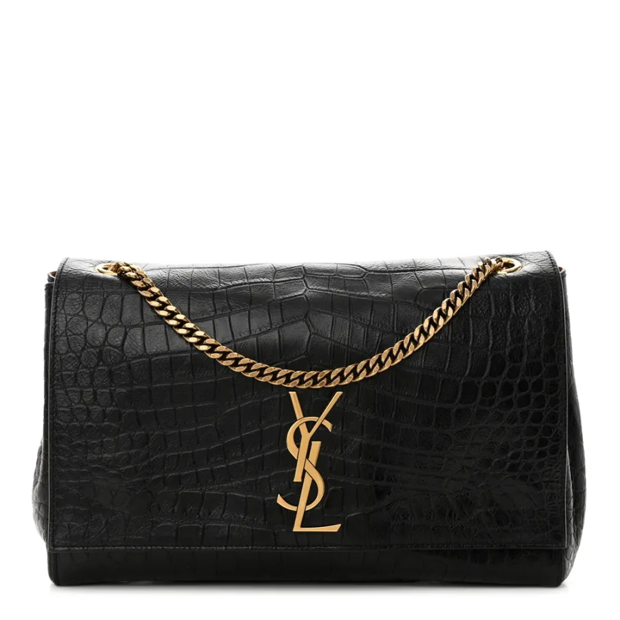Saint Laurent Medium Kate Satchel Black Reversible Embossed Monogram Calfskin & Crocodile Leather Aged Gold Hardware