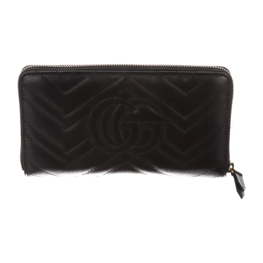Gucci Large Marmont Double G Logo Continental Wallet Black GG Canvas Gold Hardware