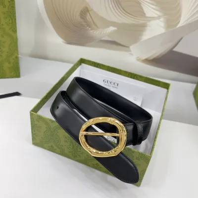 Gucci Women's Round Bamboo Buckle Belt In Black/Red/White/Brown/Coffee Smooth Calfskin With Gold/Silver Hardware 30mm