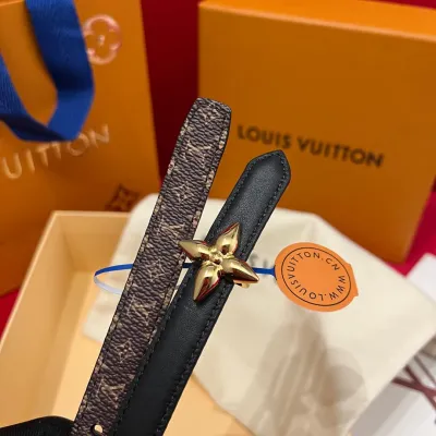 Louis Vuitton Women's Mini Flowergram Reversible Belt In Black Calfskin And Monogram Canvas With Gold/Silver/Pink/Black Hardware 15mm