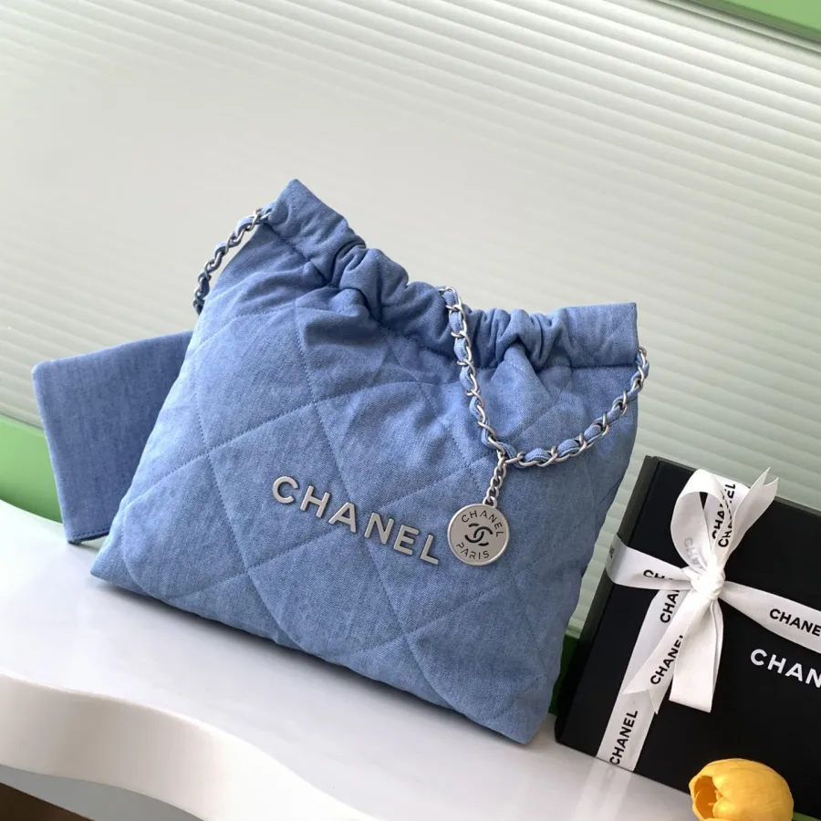 Chanel 22bags Denim Light Blue / Light Pink Shoulder Bags