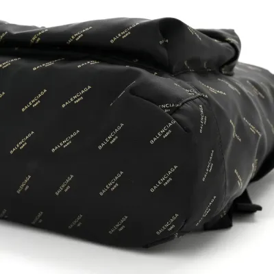 Balenciaga Medium Print Explorer Backpack Black/Gold Twill Nylon Allover Logo